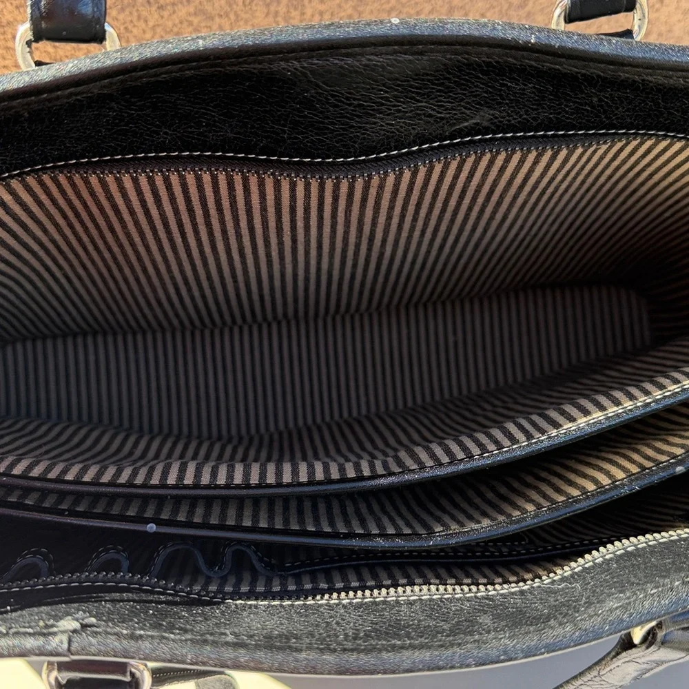 Vintage Brighton Black Leather Briefcase Laptop Bag Multi Pocket Travel Tote